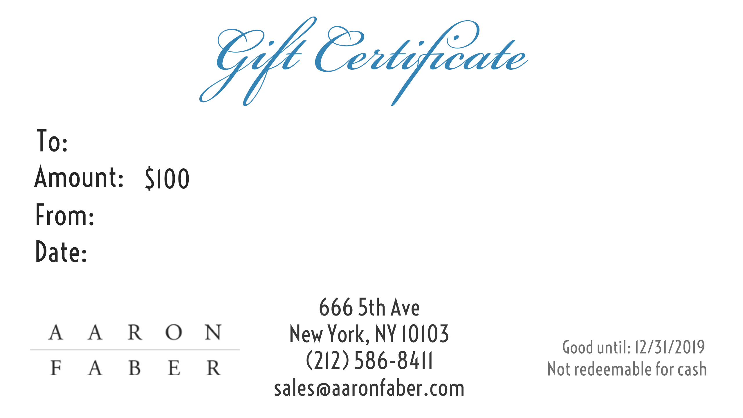 100 gift certificate aaron