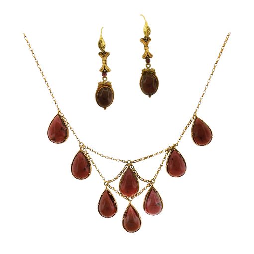 Victorian Garnet Festoon Necklace and Earring Set - Image 2