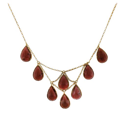 Victorian Garnet Festoon Necklace and Earring Set
