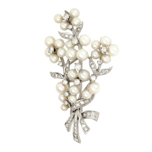 Diamond and Pearl Bouquet Brooch