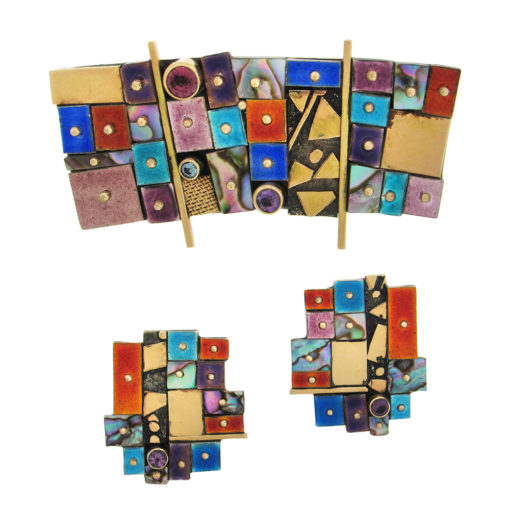 Earl Pardon: Enamel Brooch and Clip-On Earring Set