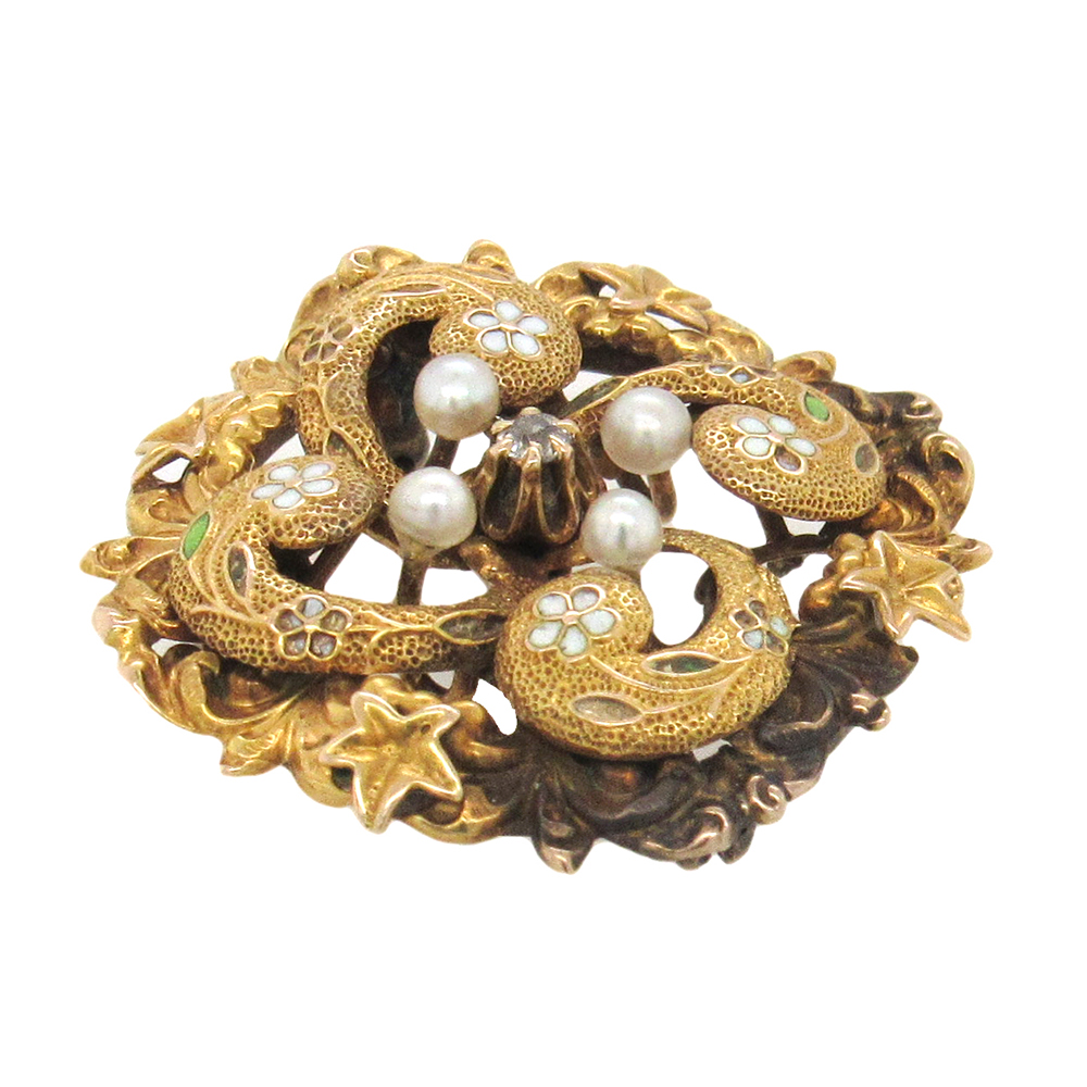 Antique Gold Flower Brooch - Image 3