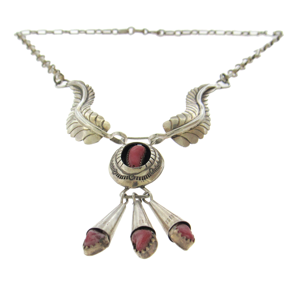 Navajo Sterling Coral Necklace - Image 3