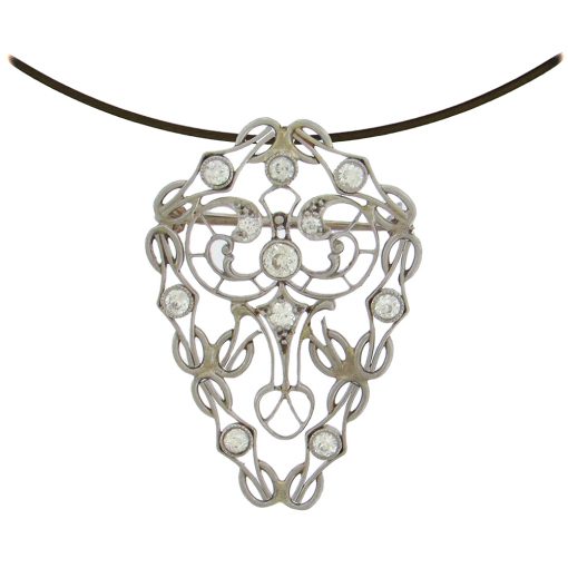 Edwardian Diamond Platinum Corsage Pin Pendant - Image 4