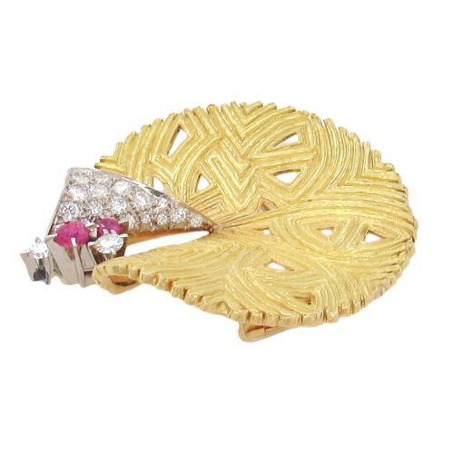 Vintage Swiss Modernist Diamond Ruby Brooch - Image 2