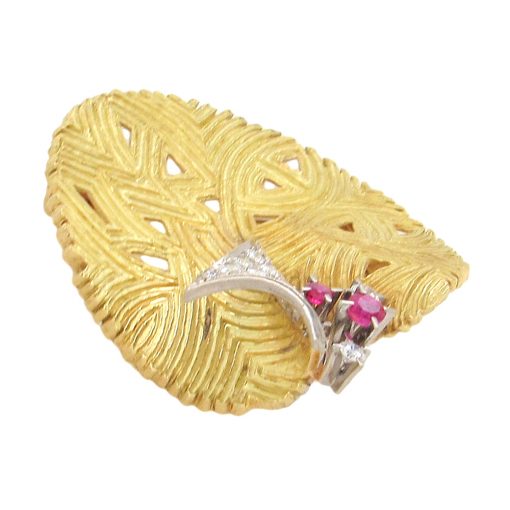 Vintage Swiss Modernist Diamond Ruby Brooch - Image 3