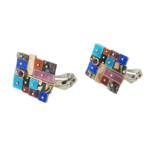 Earl Pardon: Enamel Gem-Set Clip Earrings - Image 2