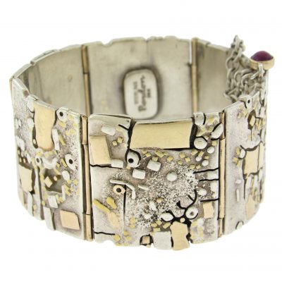 Earl Pardon: Sterling 14K Wide Panel Bracelet