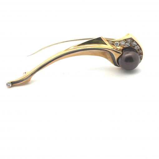 Richard Kimball: 18K Tahitian Pearl Diamond Brooch