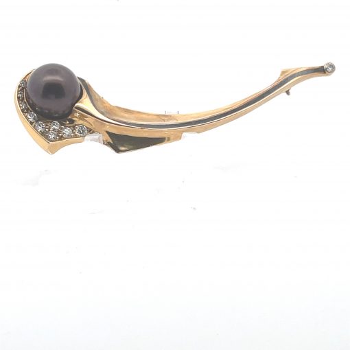 Richard Kimball: 18K Tahitian Pearl Diamond Brooch - Image 2