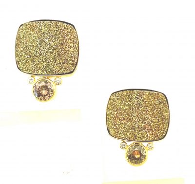 Drusy Quartz Morganite Earrings, Circa 2000's