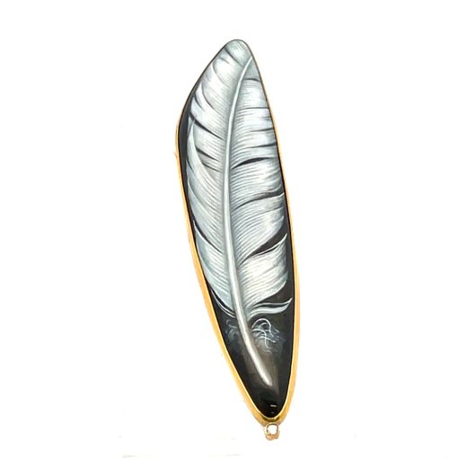 Larissa Podgoretz: 'White Feather' Enamel Brooch - Image 5