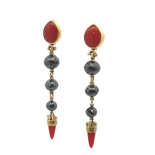 Michael Boyd: Black Diamond Coral Drop Earrings - Image 2