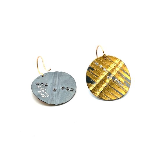 Peter Schmid: Gold and Silver Diamond Disc Drop Earrings - Image 2