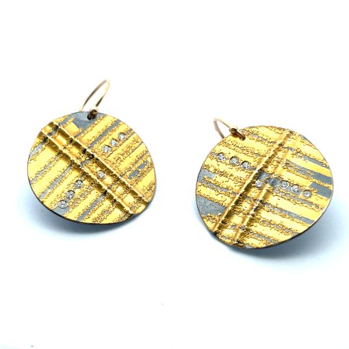 Peter Schmid: Gold and Silver Diamond Disc Drop Earrings