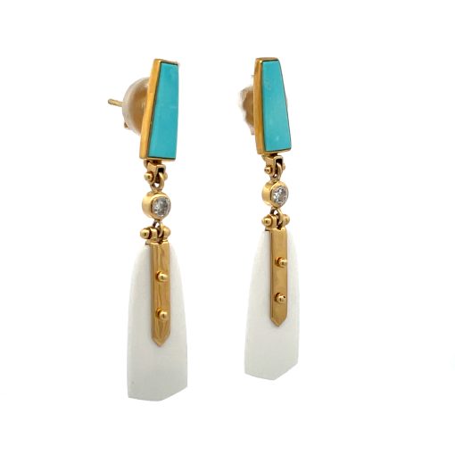 Michael Boyd: Persian Turquoise White Agate Earrings - Image 2