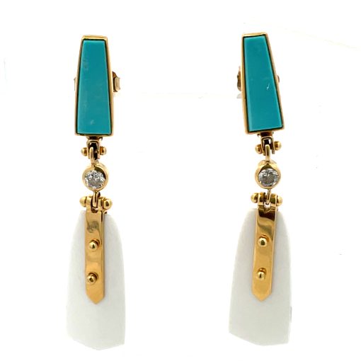 Michael Boyd: Persian Turquoise White Agate Earrings - Image 4