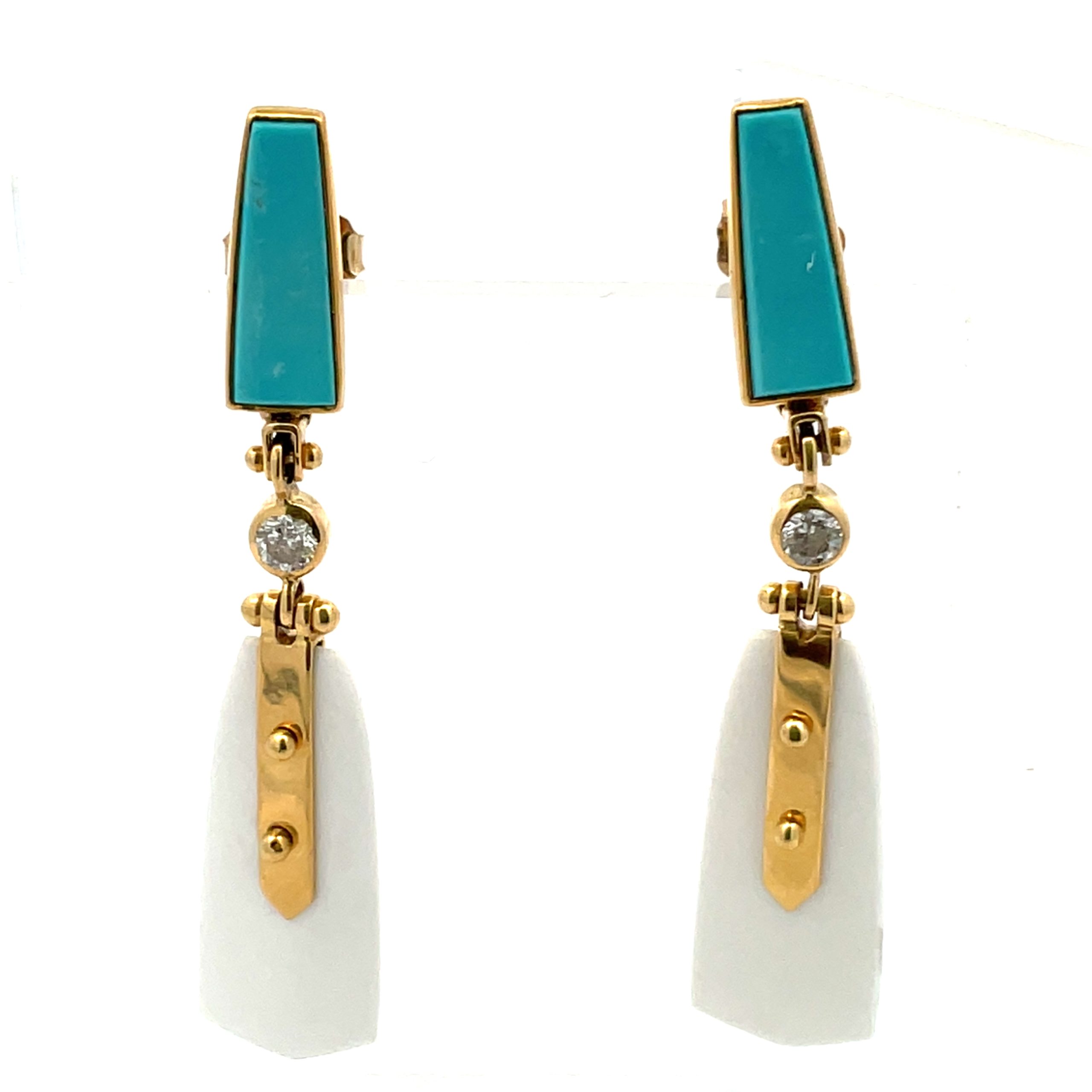 Michael Boyd: Persian Turquoise White Agate Earrings - Image 4