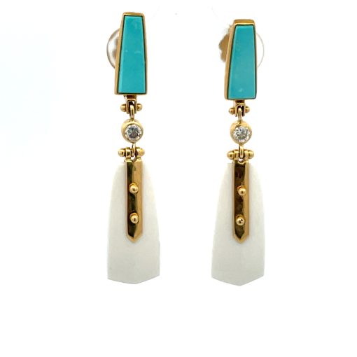 Michael Boyd: Persian Turquoise White Agate Earrings - Image 3