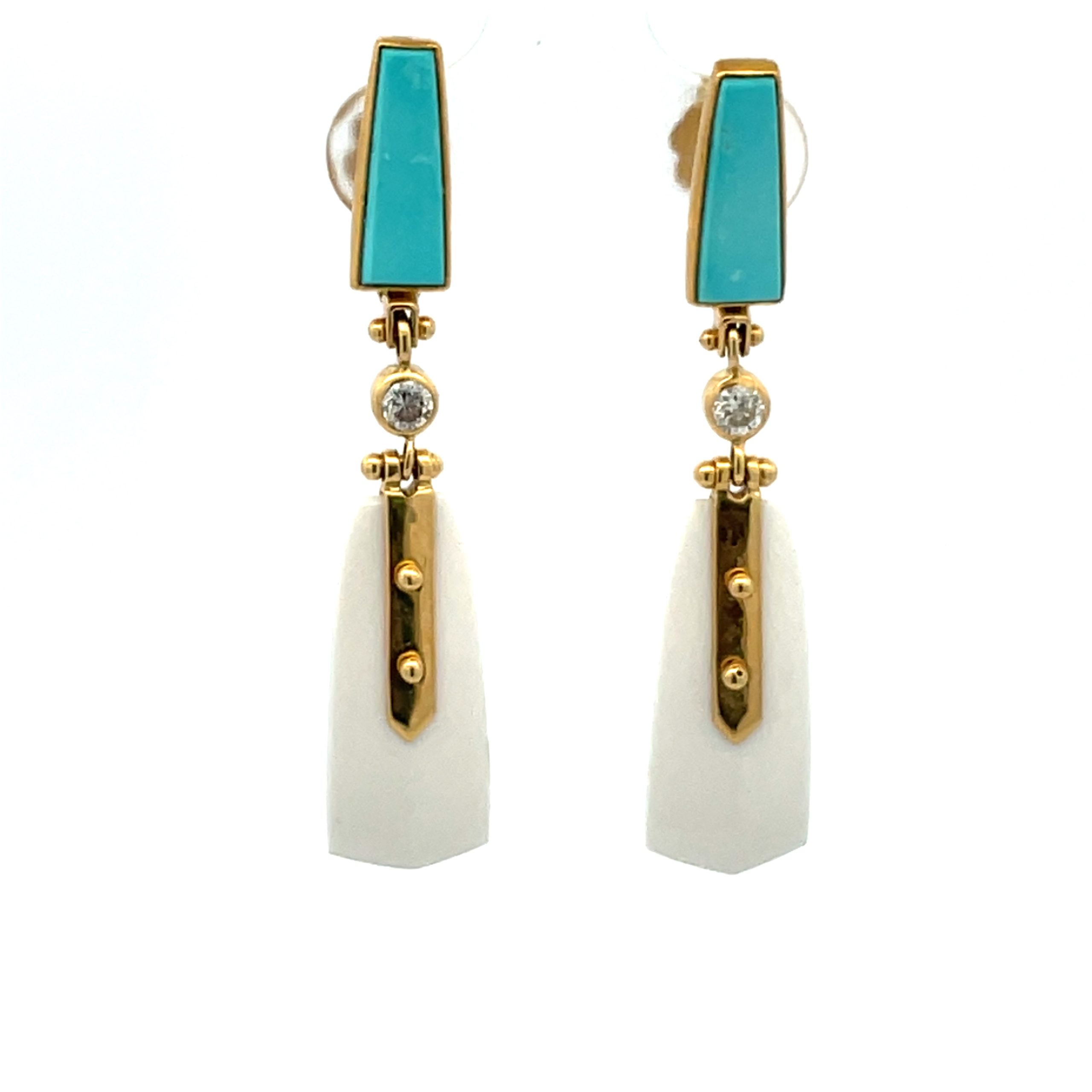 Michael Boyd: Persian Turquoise White Agate Earrings - Image 3