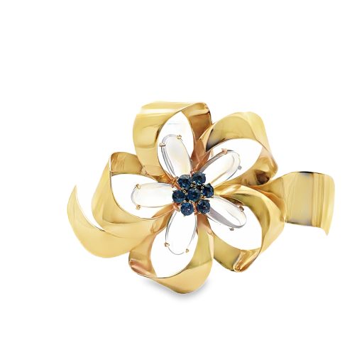 Vintage 14K Gold Moonstone Sapphire Brooch - Image 5