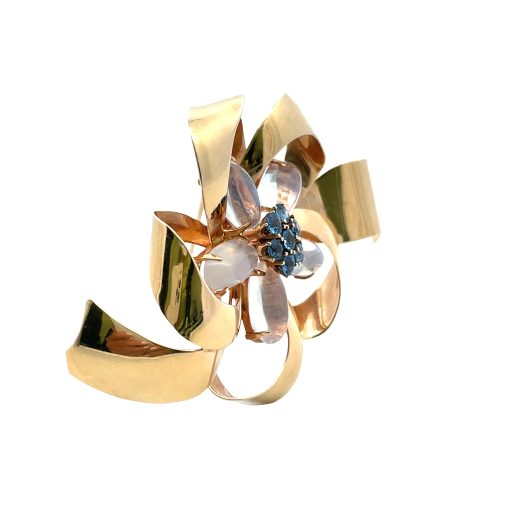 Vintage 14K Gold Moonstone Sapphire Brooch - Image 3