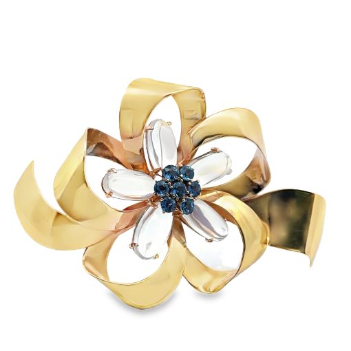 Vintage 14K Gold Moonstone Sapphire Brooch - Image 4