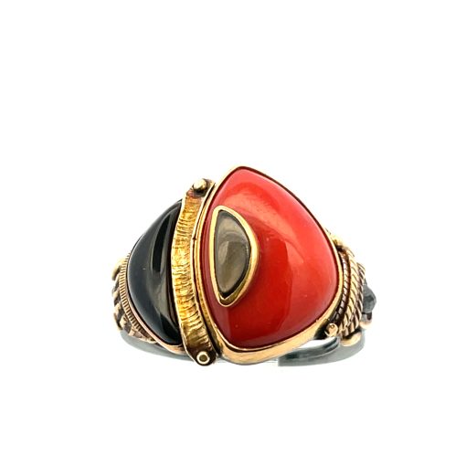 Michael Boyd: Red Coral Black Jade Ring - Image 2