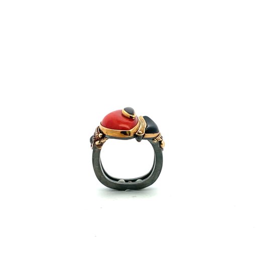 Michael Boyd: Red Coral Black Jade Ring - Image 4