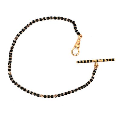 Antique 18K Pink Gold Enamel Pocket Watch Chain
